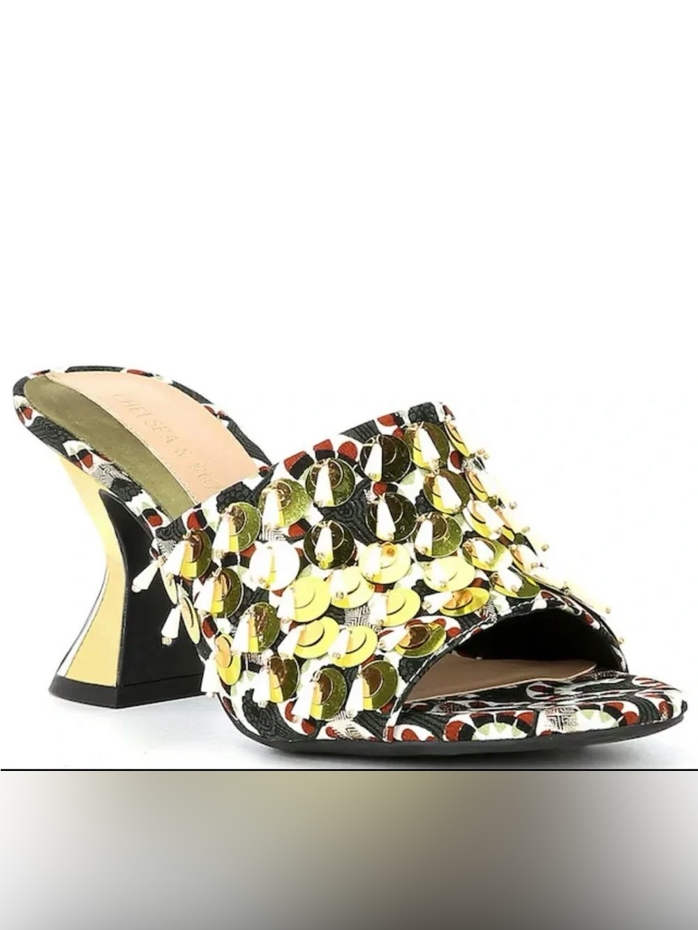 Chelsea & Violet Gold Sequin Slide Dress Sandals